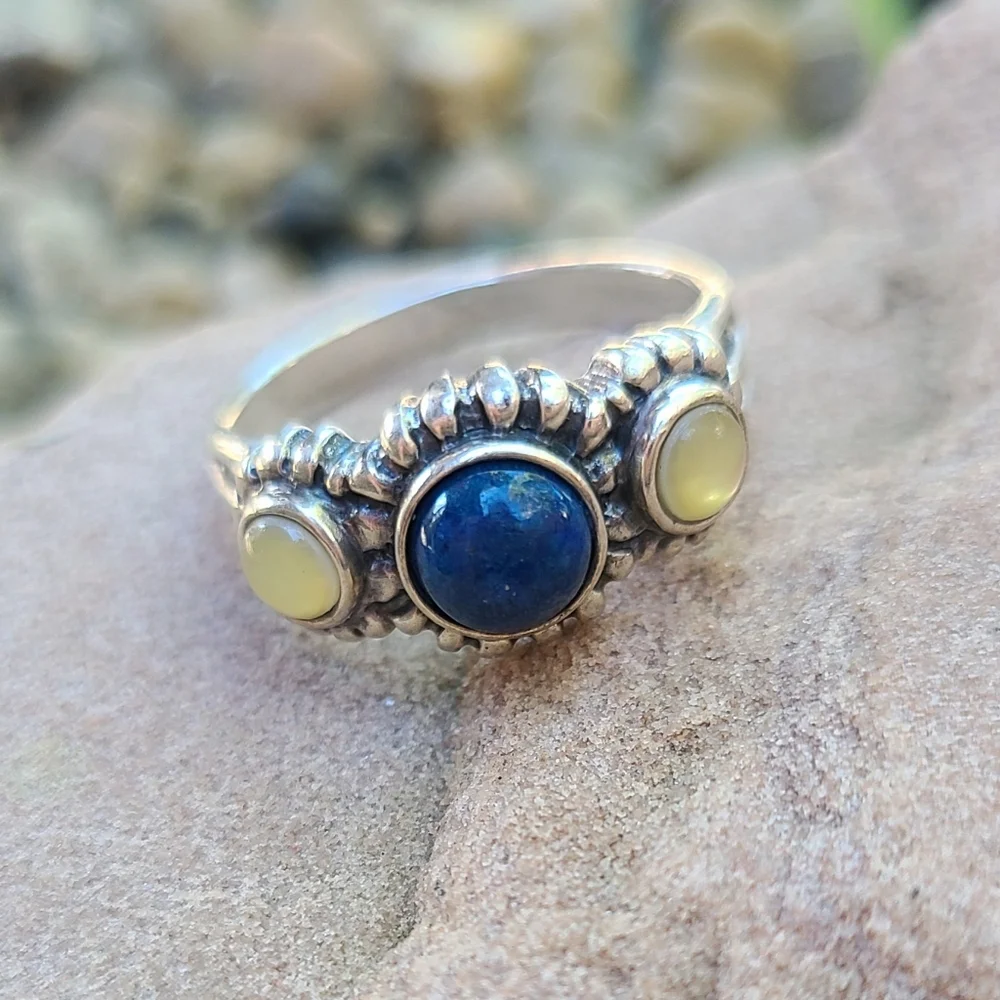Vintage Sterling Silver Lapis Moonstone Ring, Size 9